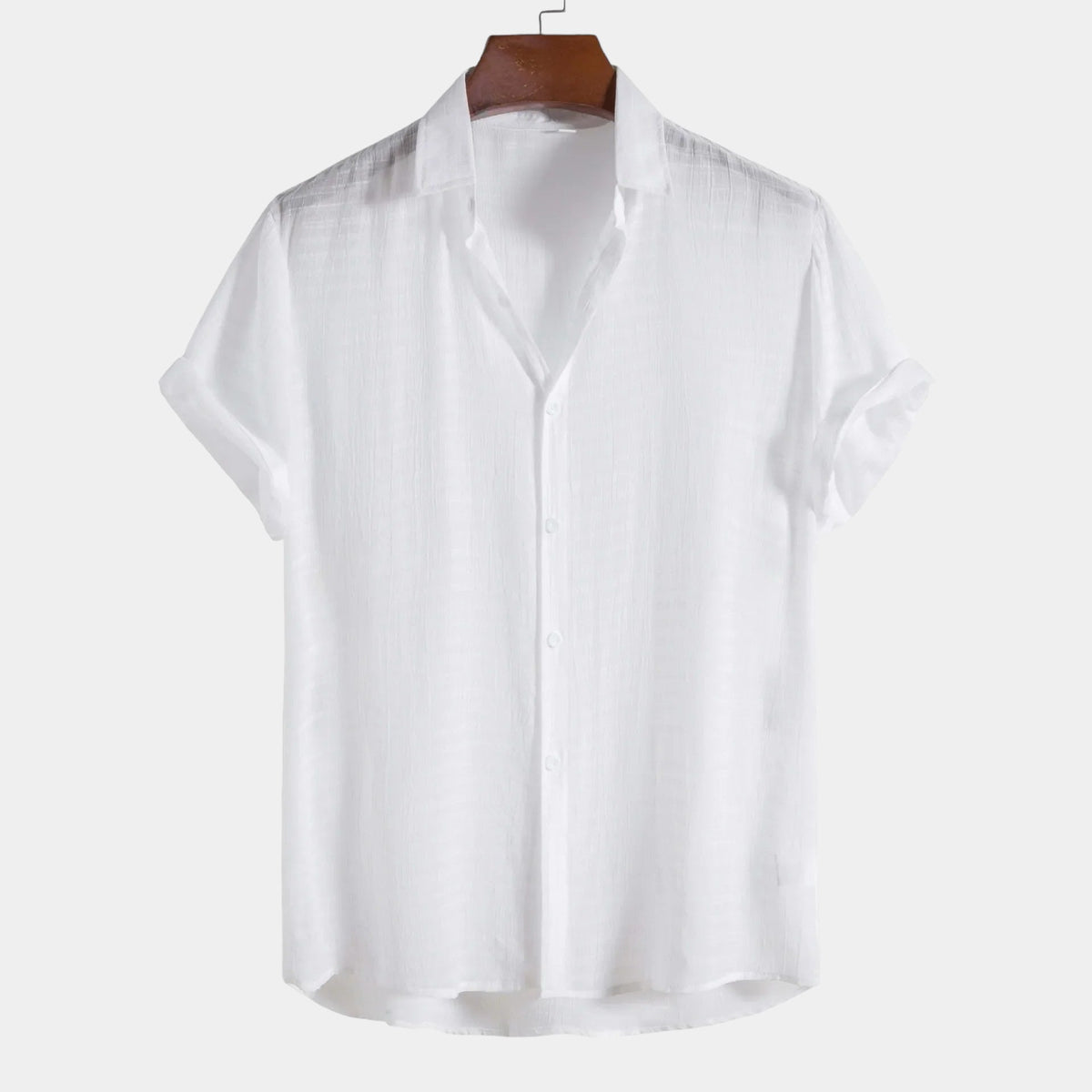Men's Short-Sleeve Camp Collar Shirt With Plain Front - White