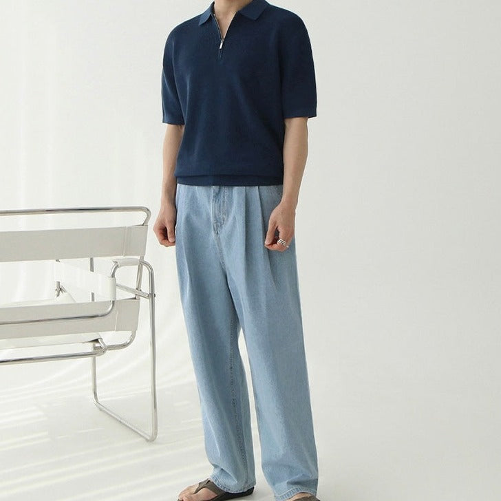 Men's Short-Sleeve Knit Polo With Quarter Zip Placket - Colour options