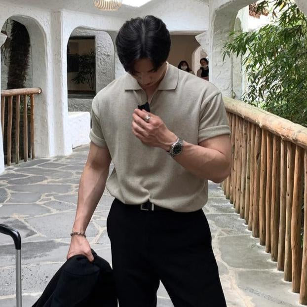 Men's Short-Sleeve Knitted Polo With Open Flat Collar - Colour options