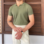 Men's Short-Sleeve Knitted Polo With Open V Collar - Colour options