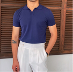 Men's Short-Sleeve Knitted Polo With Open V Collar - Colour options