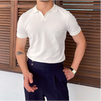 Men's Short-Sleeve Knitted Polo With Open V Collar - Colour options