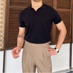 Men's Short-Sleeve Knitted Polo With Open V Collar - Colour options