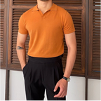 Men's Short-Sleeve Knitted Polo With Open V Collar - Colour options