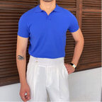 Men's Short-Sleeve Knitted Polo With Open V Collar - Colour options