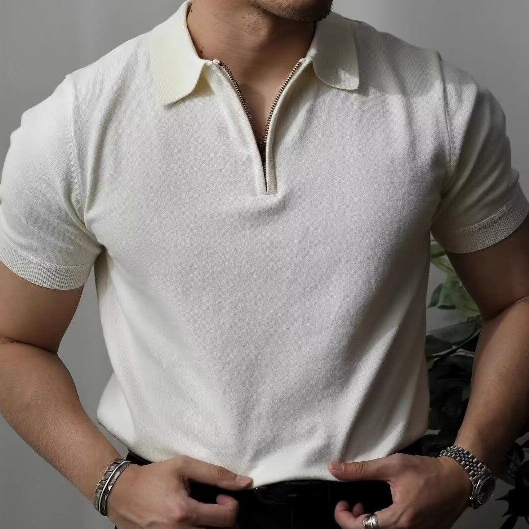 Men's Short-Sleeve Knitted Polo With Quarter Zip Neck - Colour options