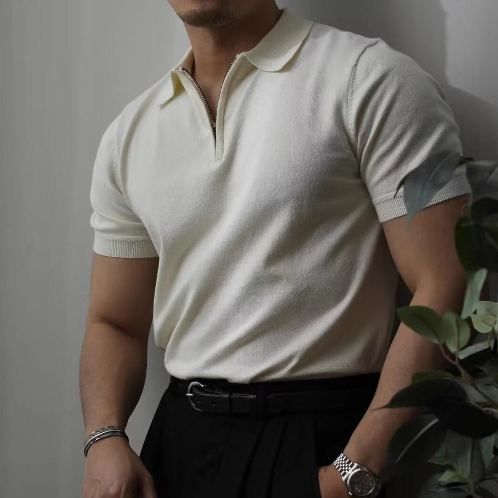 Men's Short-Sleeve Knitted Polo With Quarter Zip Neck - Colour options