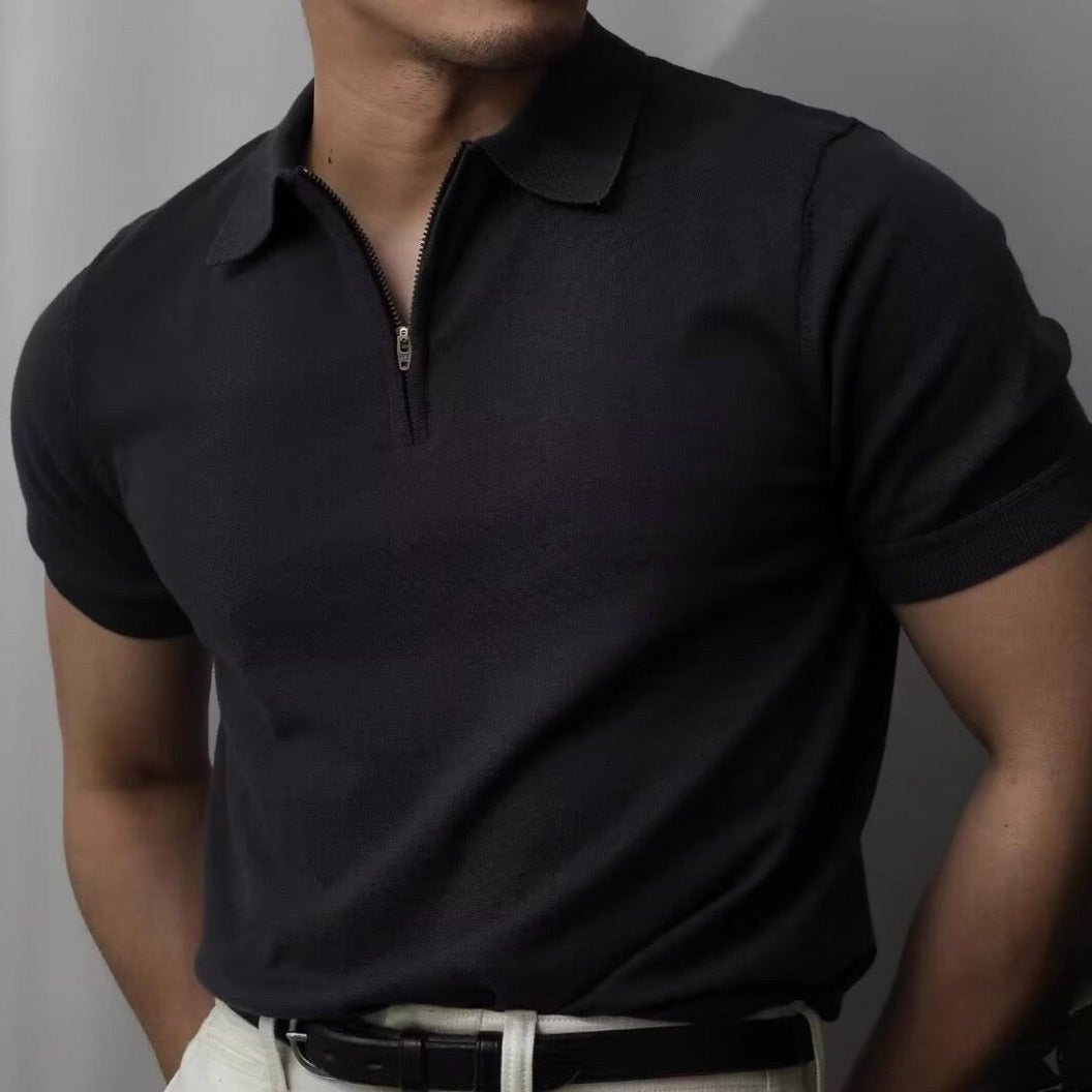 Men's Short-Sleeve Knitted Polo With Quarter Zip Neck - Colour options