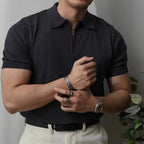 Men's Short-Sleeve Knitted Polo With Quarter Zip Neck - Colour options