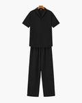 Men's Short-Sleeve Polo And Drawstring Trouser Set - Black