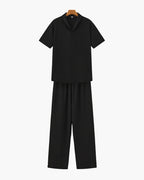 Men's Short-Sleeve Polo And Drawstring Trouser Set - Black