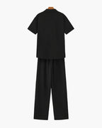 Men's Short-Sleeve Polo And Drawstring Trouser Set - Black