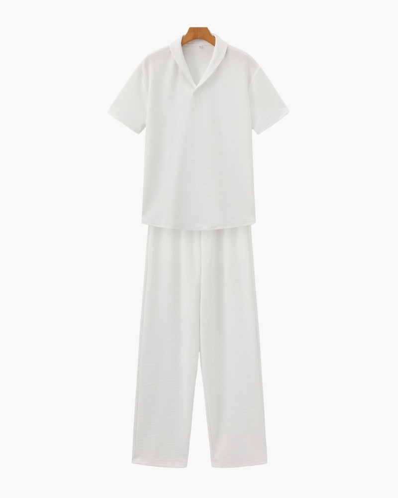 Men's Short-Sleeve Polo And Drawstring Trouser Set - White