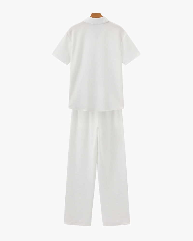 Men's Short-Sleeve Polo And Drawstring Trouser Set - White