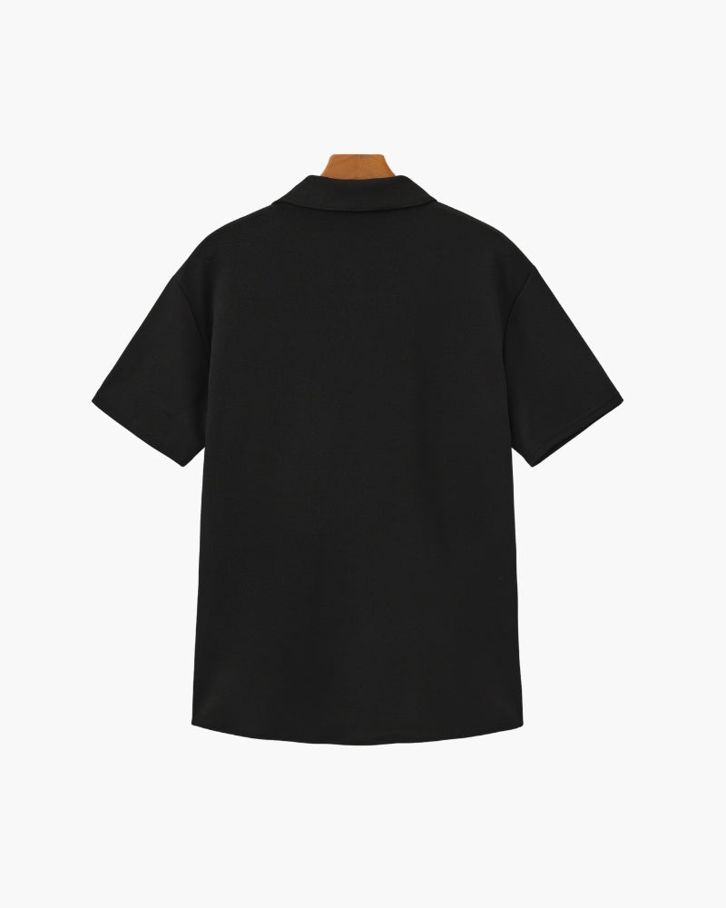 Men's Short-Sleeve Polo And Drawstring Trouser Set - Black
