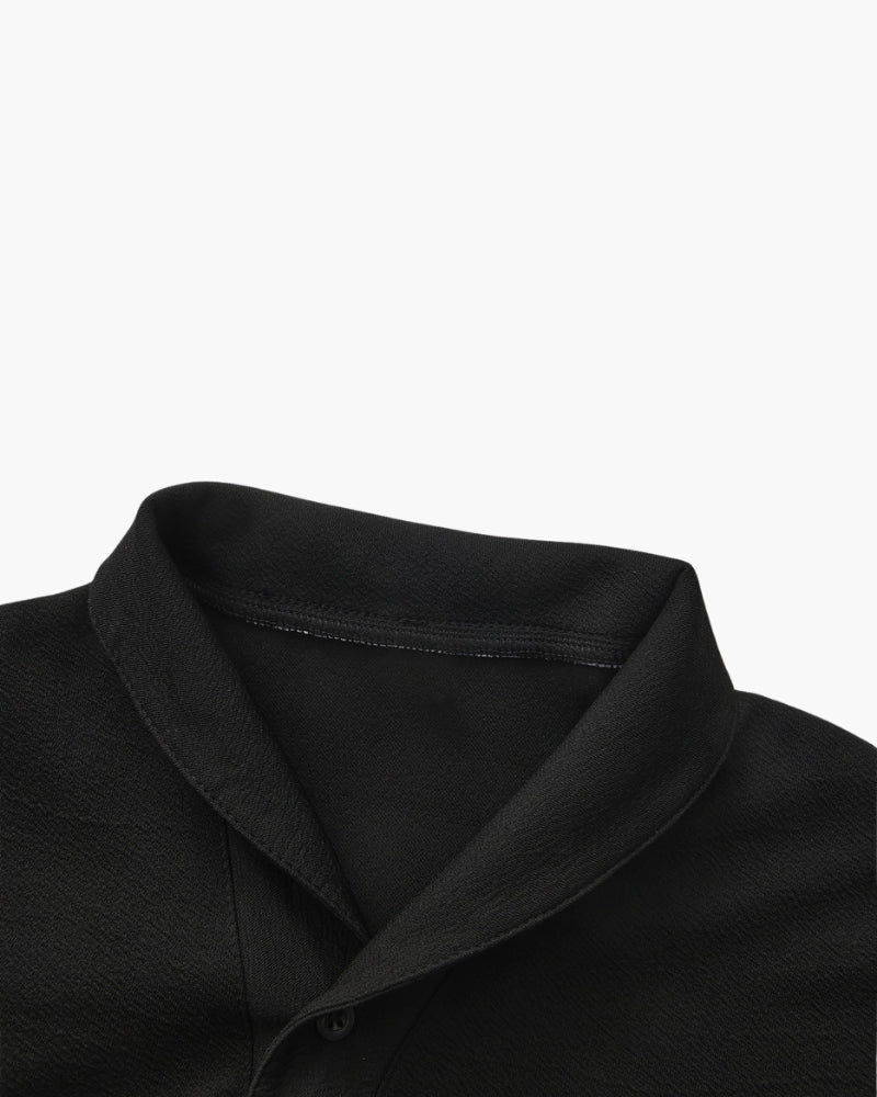 Men's Short-Sleeve Polo And Drawstring Trouser Set - Black