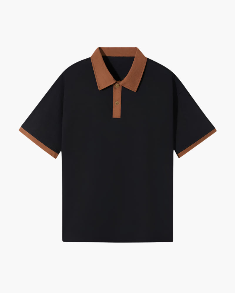 Men's Short-Sleeve Polo With Contrast Collar And Cuffs - Black