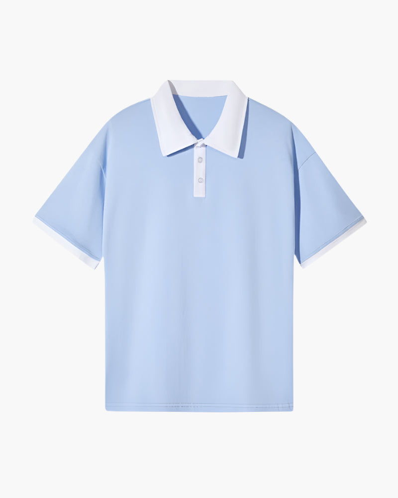Men's Short-Sleeve Polo With Contrast Collar And Cuffs - Sky Blue
