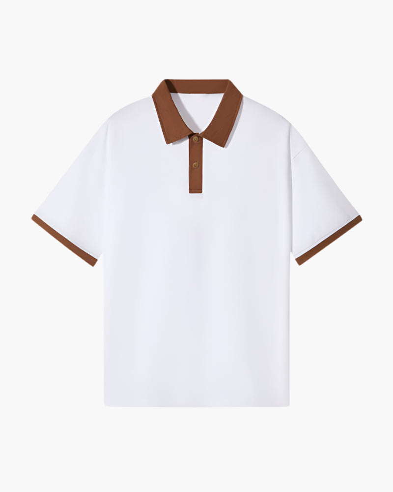Men's Short-Sleeve Polo With Contrast Collar And Cuffs - Brown