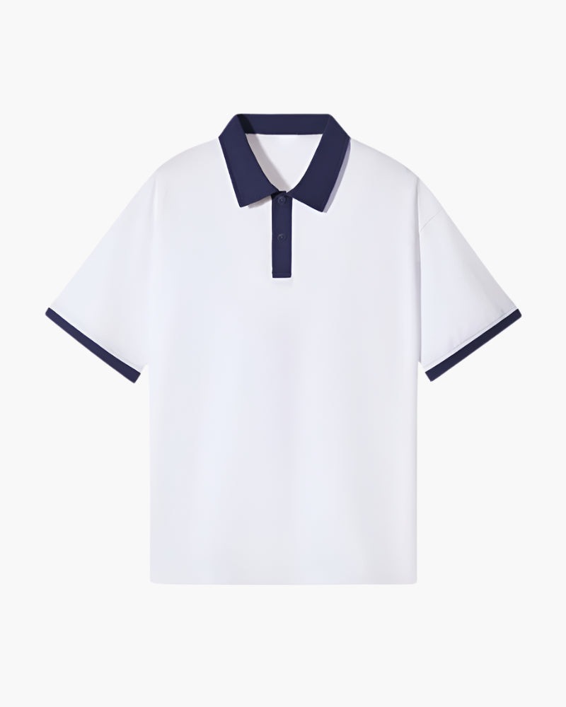 Men's Short-Sleeve Polo With Contrast Collar And Cuffs - Navy