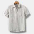 Men's Short-Sleeve Shirt With Patch Pocket And Point Collar - Beige