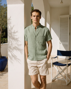 Men's Short-Sleeve Stand-Collar Shirt With Pocket - Green