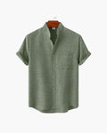 Men's Short-Sleeve Stand-Collar Shirt With Pocket - Green