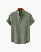 Men's Short-Sleeve Stand-Collar Shirt With Pocket - Green