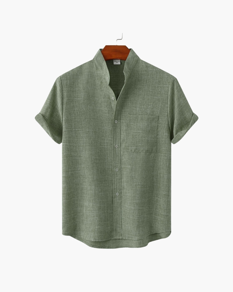 Men's Short-Sleeve Stand-Collar Shirt With Pocket - Green