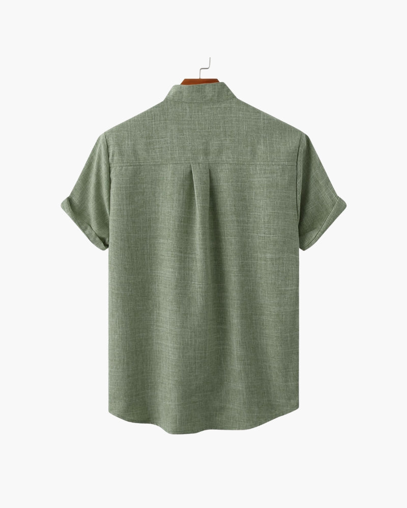 Men's Short-Sleeve Stand-Collar Shirt With Pocket - Green