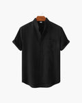 Men's Short-Sleeve Stand-Collar Shirt With Pocket - Black