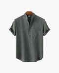 Men's Short-Sleeve Stand-Collar Shirt With Pocket - Grey