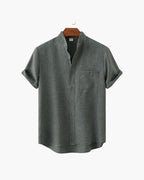 Men's Short-Sleeve Stand-Collar Shirt With Pocket - Grey