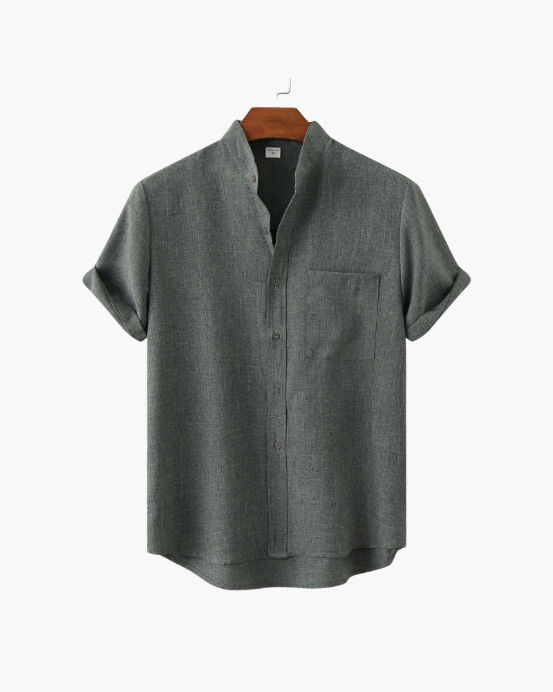 Men's Short-Sleeve Stand-Collar Shirt With Pocket - Grey
