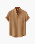 Men's Short-Sleeve Stand-Collar Shirt With Pocket - Yellow
