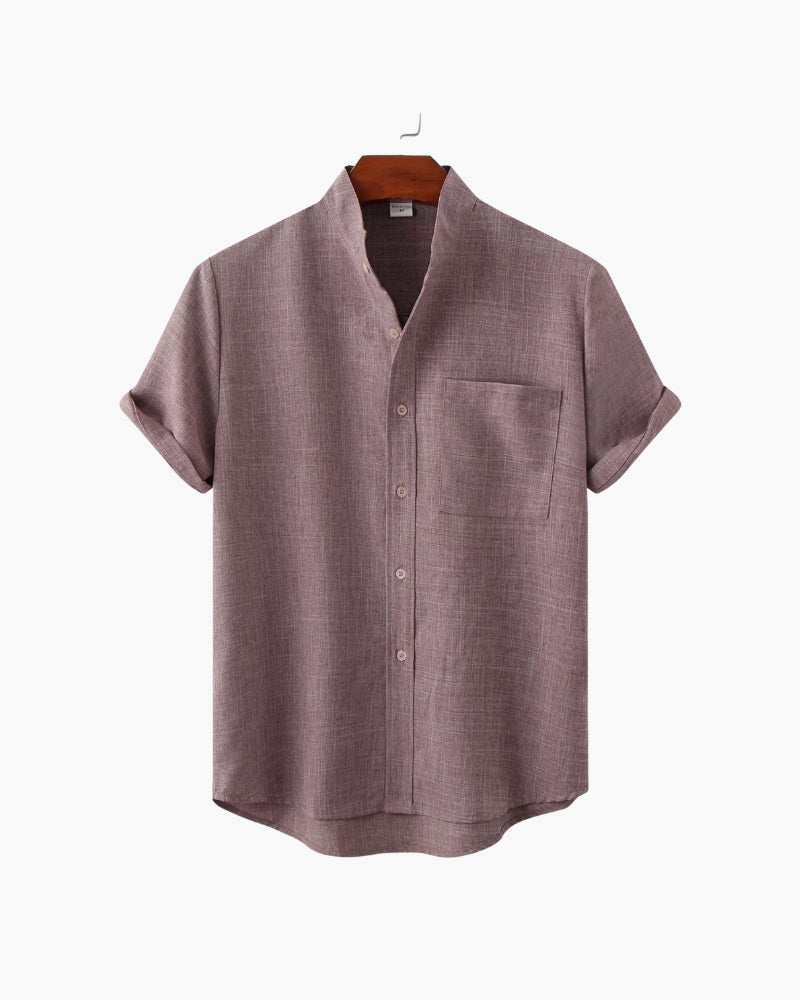Men's Short-Sleeve Stand-Collar Shirt With Pocket - Purple