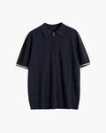 Men's Short-Sleeve Zip Polo With Contrast Cuff Trim - Navy
