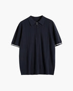 Men's Short-Sleeve Zip Polo With Contrast Cuff Trim - Navy