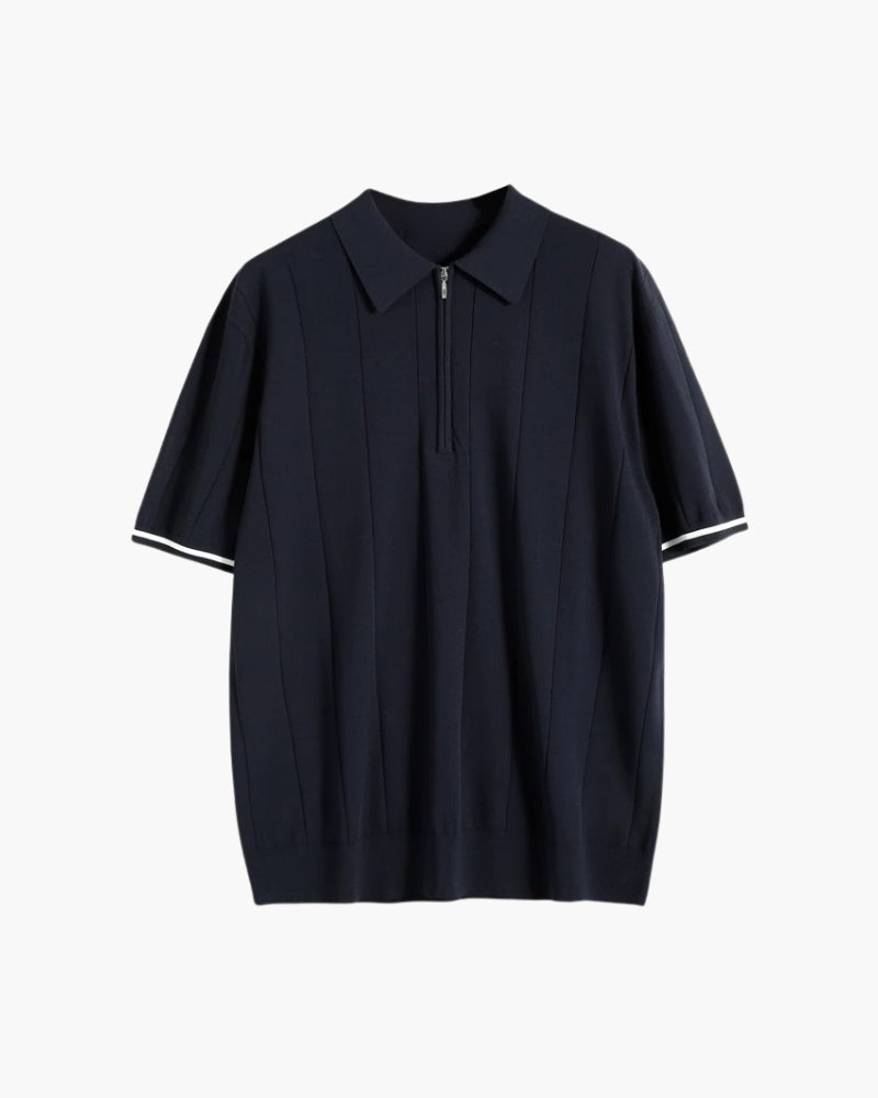 Men's Short-Sleeve Zip Polo With Contrast Cuff Trim - Navy