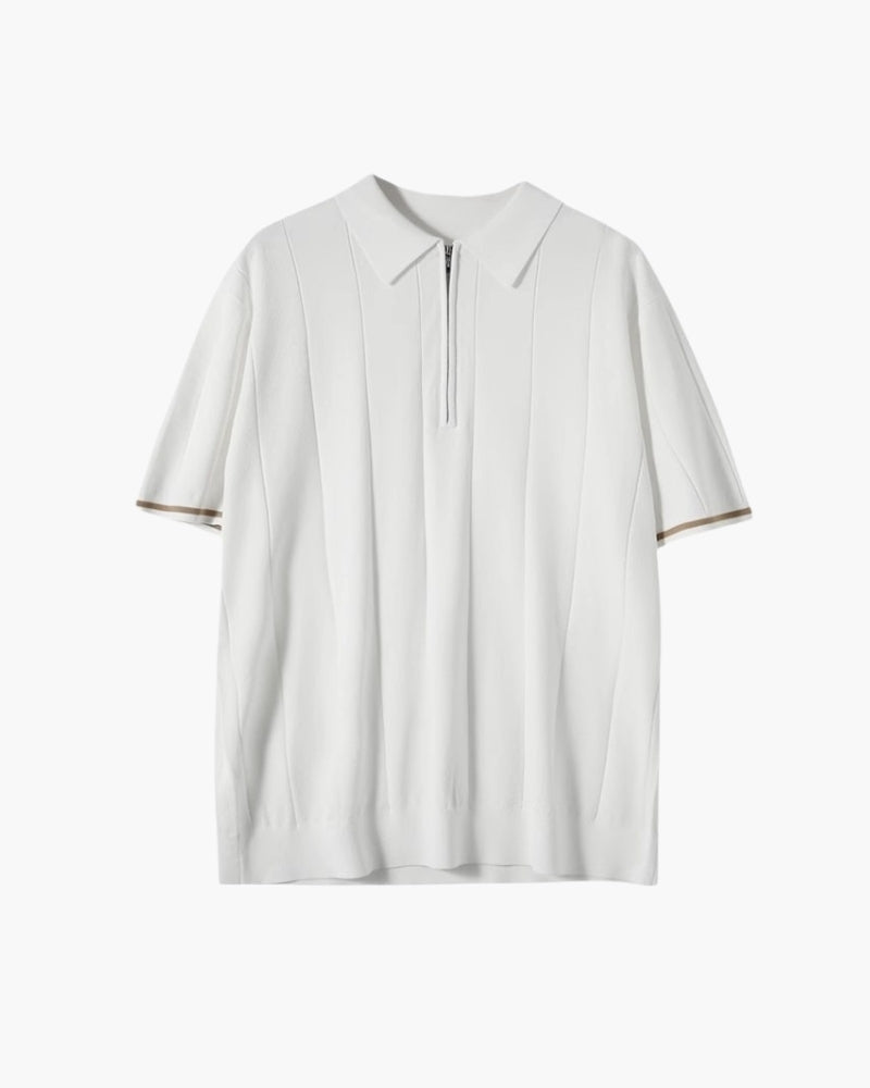 Men's Short-Sleeve Zip Polo With Contrast Cuff Trim - White