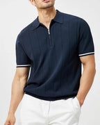 Men's Short-Sleeve Zip Polo With Contrast Cuff Trim - Navy