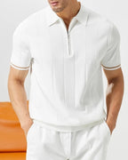 Men's Short-Sleeve Zip Polo With Contrast Cuff Trim - White
