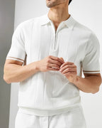Men's Short-Sleeve Zip Polo With Contrast Cuff Trim - White