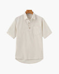 Men's Short-Sleeved Popover Shirt With Chest Pocket - Beige