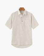 Men's Short-Sleeved Popover Shirt With Chest Pocket - Beige