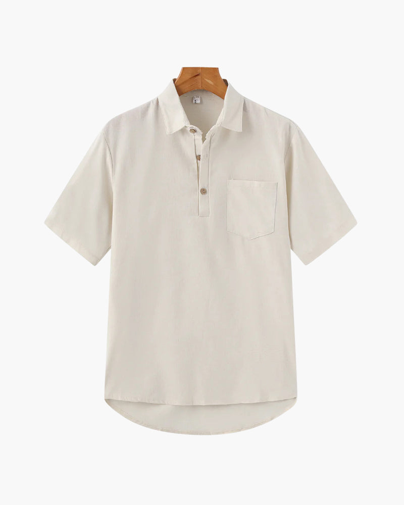 Men's Short-Sleeved Popover Shirt With Chest Pocket - Beige