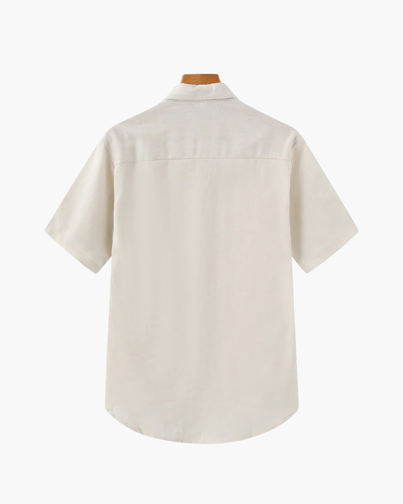 Men's Short-Sleeved Popover Shirt With Chest Pocket - Beige