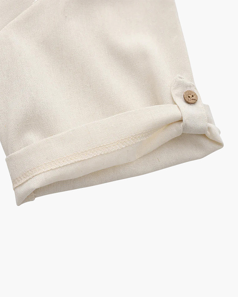 Men's Short-Sleeved Popover Shirt With Chest Pocket - Beige