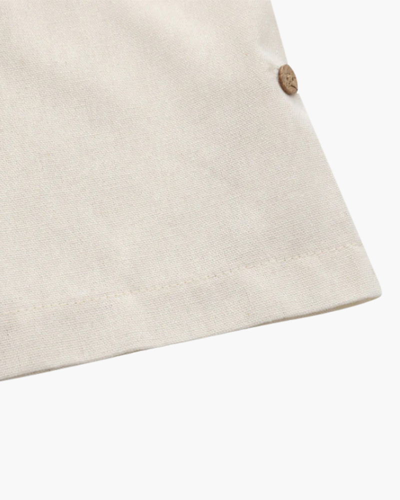 Men's Short-Sleeved Popover Shirt With Chest Pocket - Beige