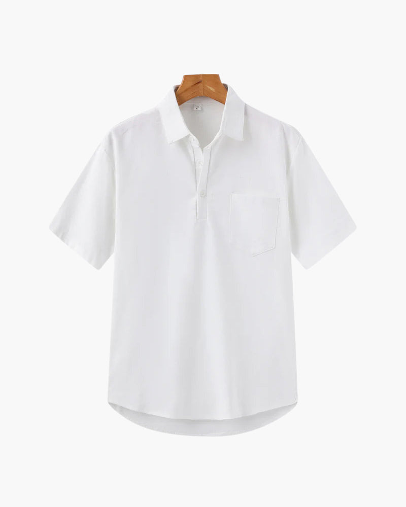 Men's Short-Sleeved Popover Shirt With Chest Pocket - White